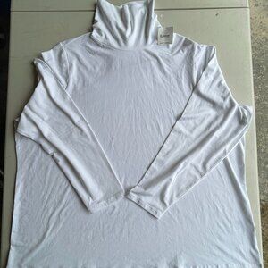 Lands' End 3X Turtleneck Plus Size 24 26W White Cotton Modal Base Layer Shirt